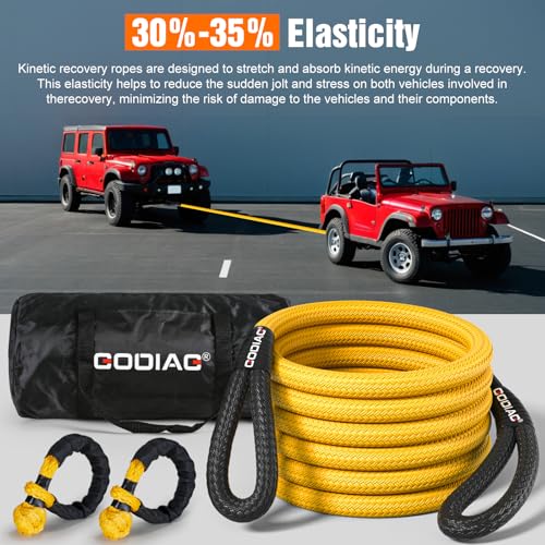 GODIAG 1"×20ft Kinetic Recovery Rope (33000lbs) Heavy Duty Energy Tow Rope with 2 Soft Shackles, Offroad Power Stretch Snatch Rope for Truck Jeep Car ATV UTV Tractor - Image 5