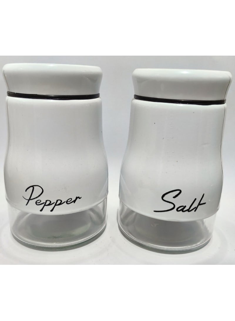 White Stainless Steel and Glass Salt and Pepper Shaker Seasoning Set with Modern Design! 2- Piece, 120ml each Bottle! Suitable for Powder Spicery! 