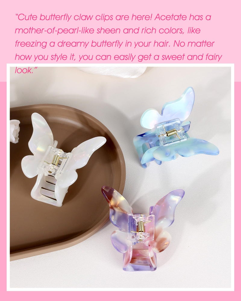 NAISIER Hair Clips, 3 Pack Butterfly Hair Clips Tortoise Shell Hair Claw Clips Jaw Clips 2.3 inch, Hair Accessories for Girls & Women (Mixed color, Blue, White, Pink-Purple) - Image 5