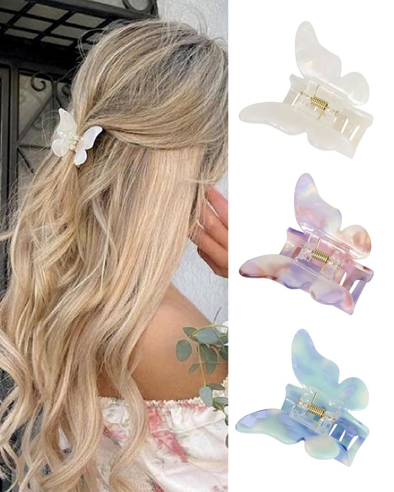 NAISIER Hair Clips, 3 Pack Butterfly Hair Clips Tortoise Shell Hair Claw Clips Jaw Clips 2.3 inch, Hair Accessories for Girls & Women (Mixed color, Blue, White, Pink-Purple) - Image 1