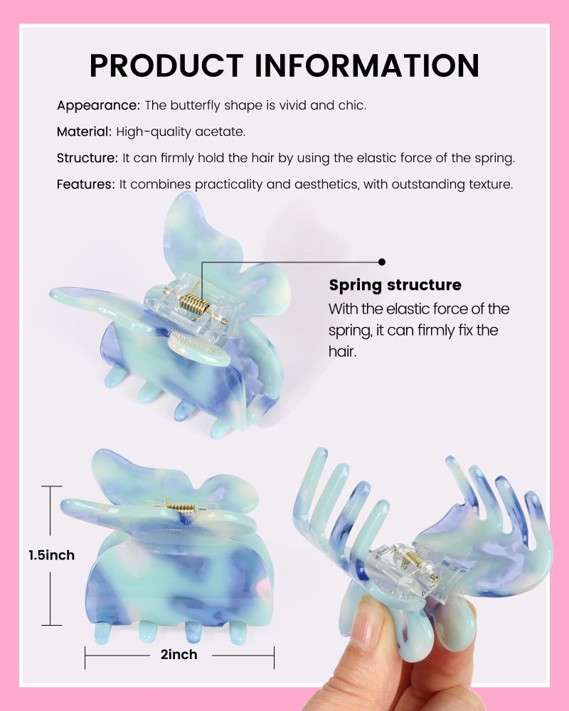 NAISIER Hair Clips, 3 Pack Butterfly Hair Clips Tortoise Shell Hair Claw Clips Jaw Clips 2.3 inch, Hair Accessories for Girls & Women (Mixed color, Blue, White, Pink-Purple) - Image 4