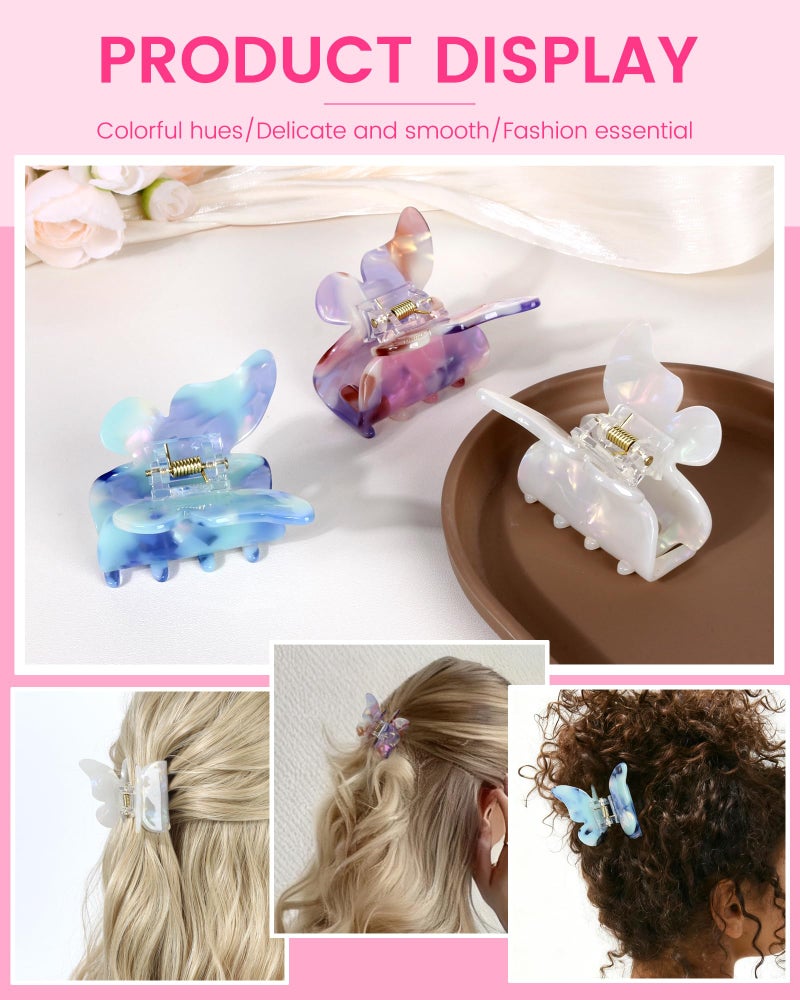 NAISIER Hair Clips, 3 Pack Butterfly Hair Clips Tortoise Shell Hair Claw Clips Jaw Clips 2.3 inch, Hair Accessories for Girls & Women (Mixed color, Blue, White, Pink-Purple) - Image 3
