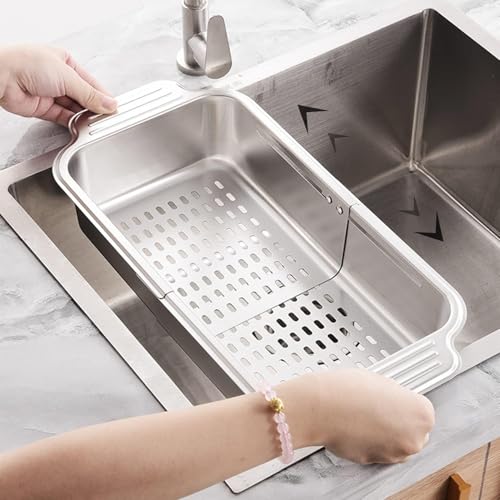 KRESHU 17.5Inch Supply Over Sink Kitchen Expandable Strainer | Stainless Steel Retractable Sink Draining Basket Wash Vegetables & Fruits | Drain Pasta & Dry Dishes Evenly Spaced Holes (Pack of 1) - Image 2