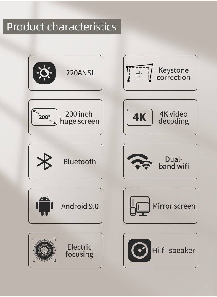 المهوس الفضاء عرض الفيديو ، ودعم 5G واي فاي وبلوتوث HD 1080P المحمولة فيلم الإسقاط  - Image 3