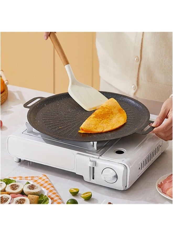 هومستر مقلاة شواء دائرية غير لاصقة بمقبض خشبي (30 سم) - طبق باربيكيو متعدد الاستخدامات للتخييم والمطبخ والطهي الخارجي - Image 2