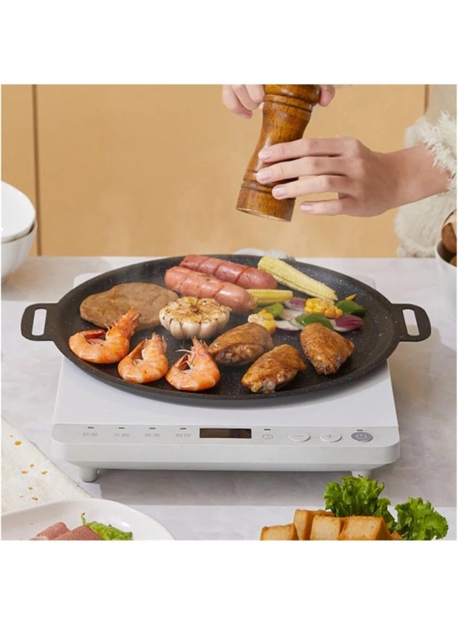 هومستر مقلاة شواء دائرية غير لاصقة بمقبض خشبي (30 سم) - طبق باربيكيو متعدد الاستخدامات للتخييم والمطبخ والطهي الخارجي - Image 4