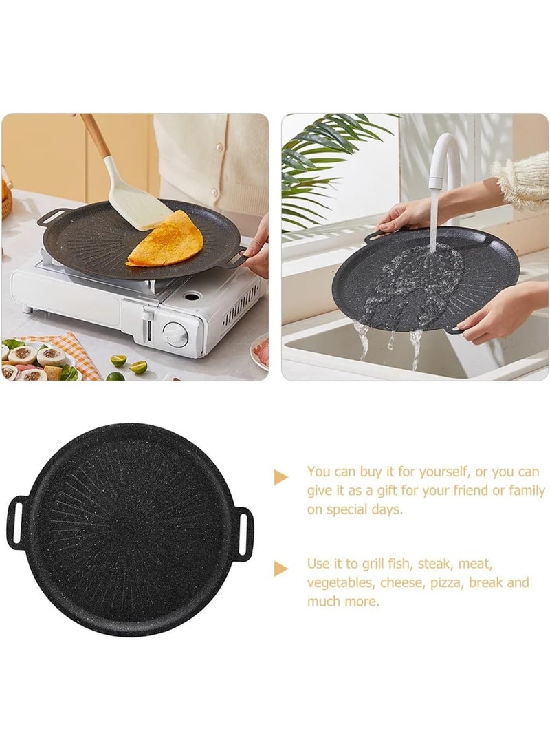 هومستر مقلاة شواء دائرية غير لاصقة بمقبض خشبي (30 سم) - طبق باربيكيو متعدد الاستخدامات للتخييم والمطبخ والطهي الخارجي - Image 3