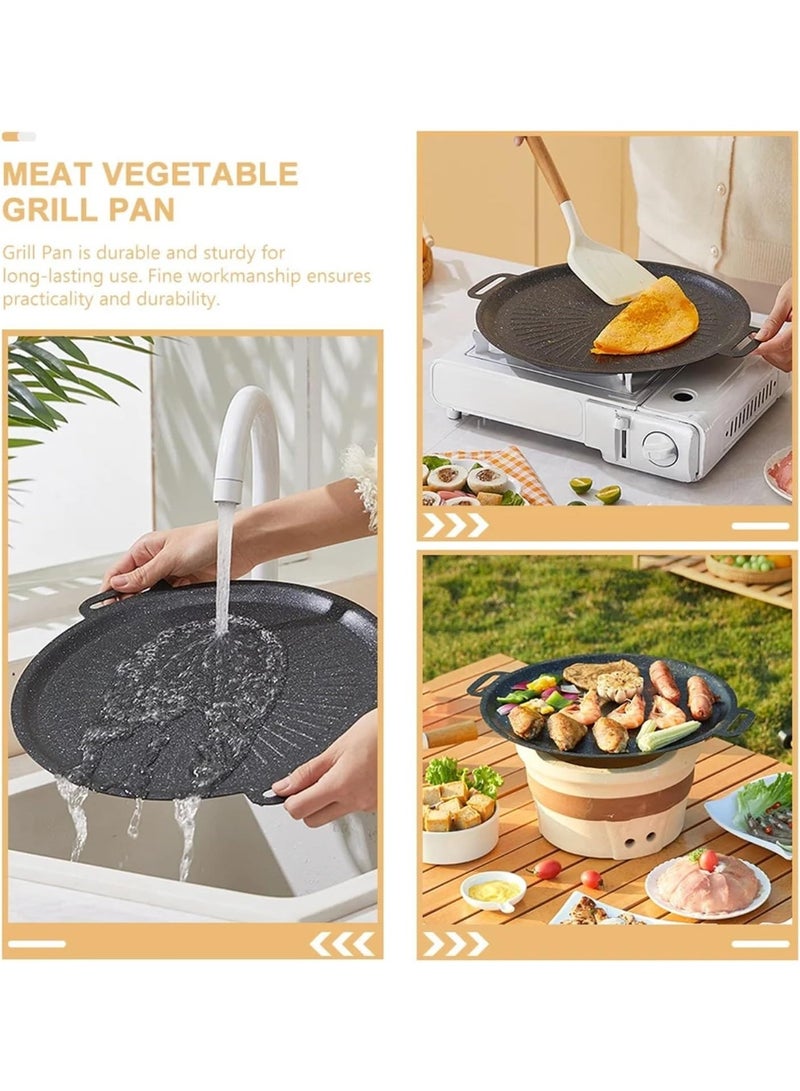 هومستر مقلاة شواء دائرية غير لاصقة بمقبض خشبي (30 سم) - طبق باربيكيو متعدد الاستخدامات للتخييم والمطبخ والطهي الخارجي - Image 5