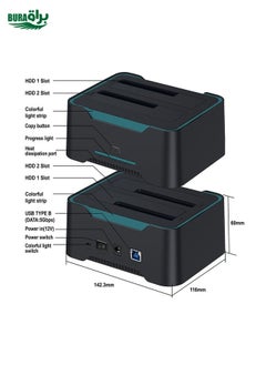 BURAQ Onten UHD6 Dual Bay External Hard Drive Docking Station Expansion Base  - Image 3
