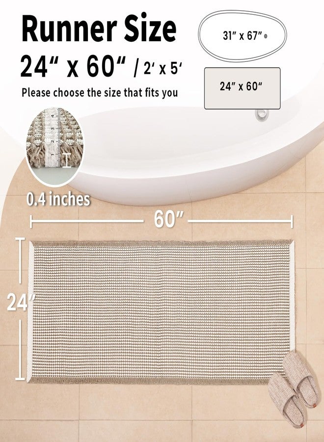GRLYUH Waffle Runner Bath Mat - Long Boho Bathroom Rugs Non Slip Washable, Super Absorbent & Quick Dry, Soft Bath Mat Farmhouse Bathroom Decor, 24'' x 60'', Khaki and White - Image 2