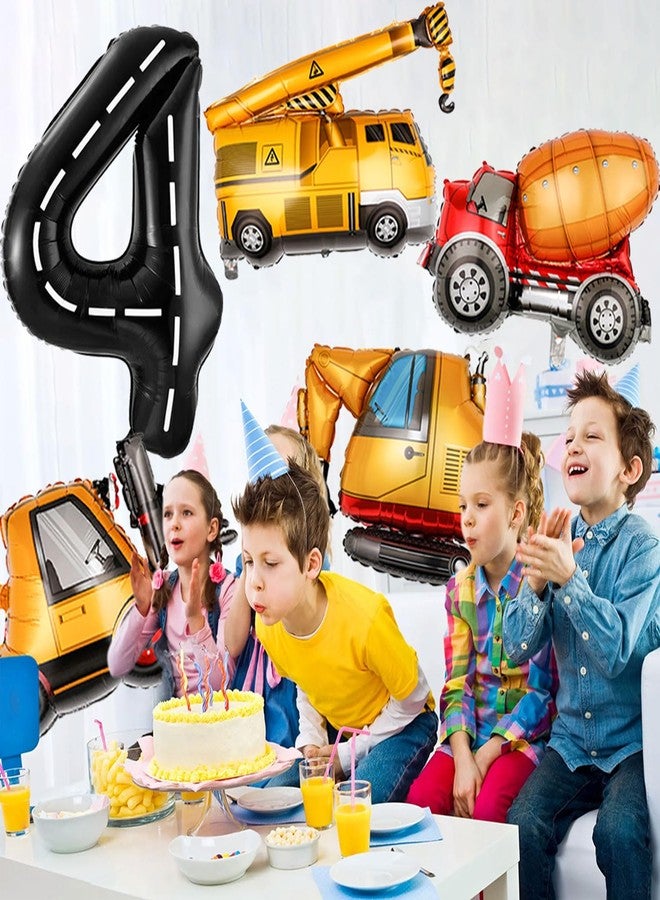 Tagberoy Construction Birthday Decorations 4 Year Old, Large Construction Balloons 40Inch Racetrack Black Number 4 Balloons Construction Truck Foil Balloons for Boys 4th Construction Birthday Party Supplies - Image 5