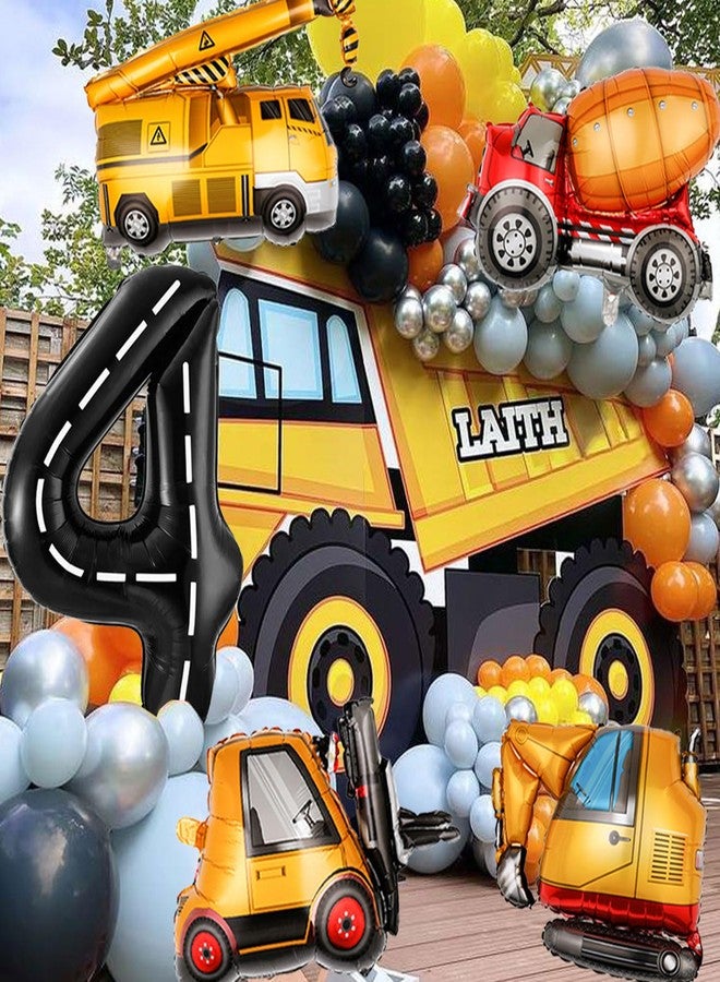 Tagberoy Construction Birthday Decorations 4 Year Old, Large Construction Balloons 40Inch Racetrack Black Number 4 Balloons Construction Truck Foil Balloons for Boys 4th Construction Birthday Party Supplies - Image 3