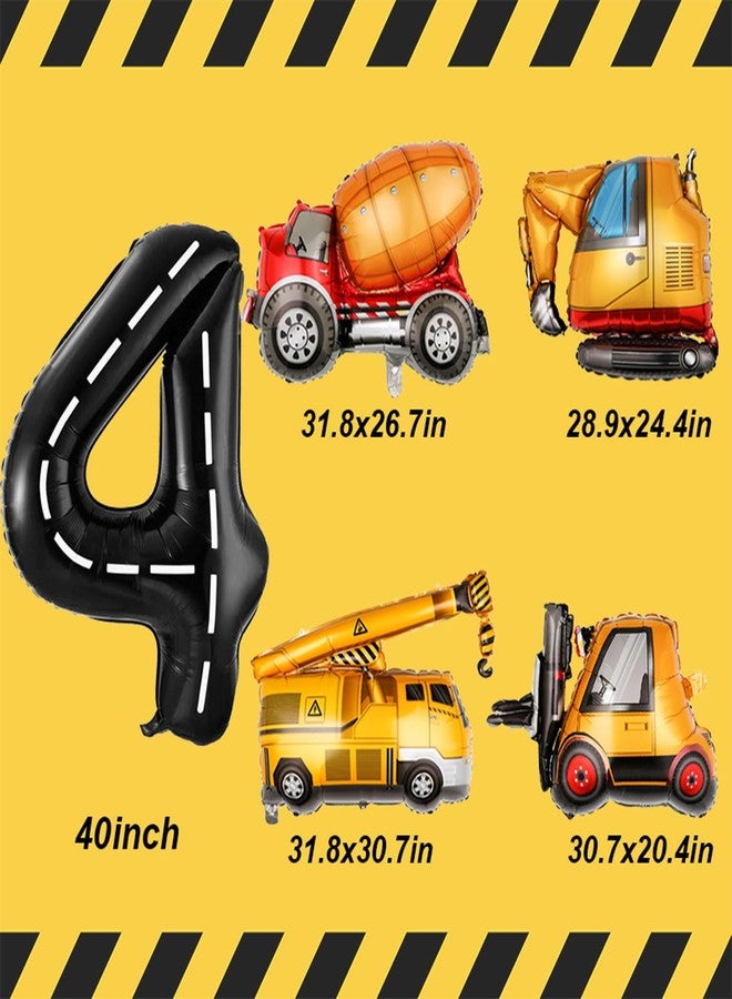 Tagberoy Construction Birthday Decorations 4 Year Old, Large Construction Balloons 40Inch Racetrack Black Number 4 Balloons Construction Truck Foil Balloons for Boys 4th Construction Birthday Party Supplies - Image 2