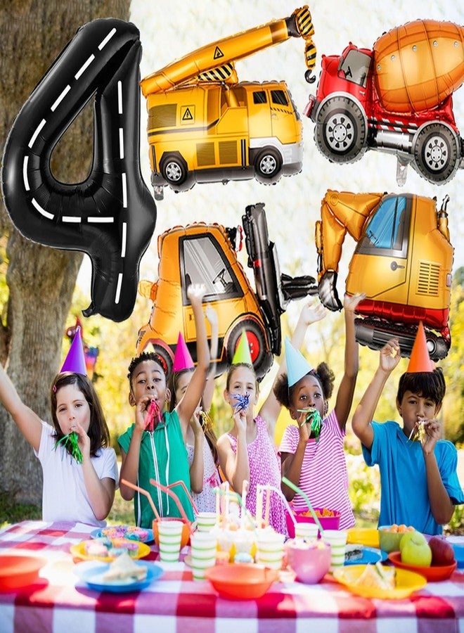 Tagberoy Construction Birthday Decorations 4 Year Old, Large Construction Balloons 40Inch Racetrack Black Number 4 Balloons Construction Truck Foil Balloons for Boys 4th Construction Birthday Party Supplies - Image 4
