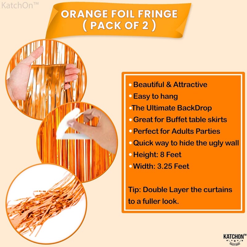 KatchOn, XtraLarge Orange Fringe Backdrop Curtain - 3.2x8 Feet, Pack of 2 | Orange Streamers for Basketball Party Decorations, Birthday Decorations, Graduation Decorations 2026 | Basketball Backdrop - Image 3
