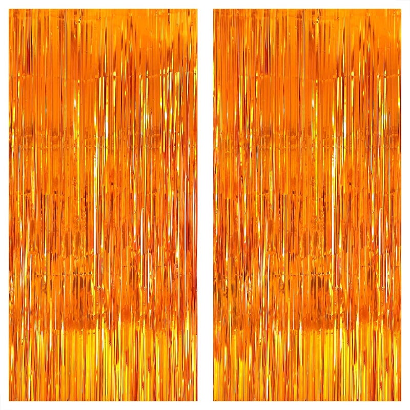 KatchOn, XtraLarge Orange Fringe Backdrop Curtain - 3.2x8 Feet, Pack of 2 | Orange Streamers for Basketball Party Decorations, Birthday Decorations, Graduation Decorations 2026 | Basketball Backdrop - Image 1
