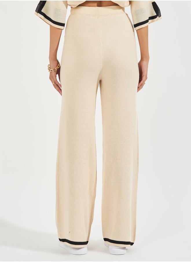 Styli Wide Leg Casual Knit Pants with Contrast Trim  - Image 5