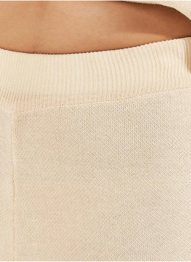Styli Wide Leg Casual Knit Pants with Contrast Trim