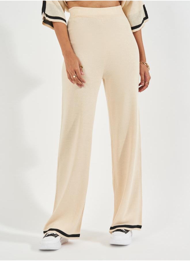 Styli Wide Leg Casual Knit Pants with Contrast Trim  - Image 3