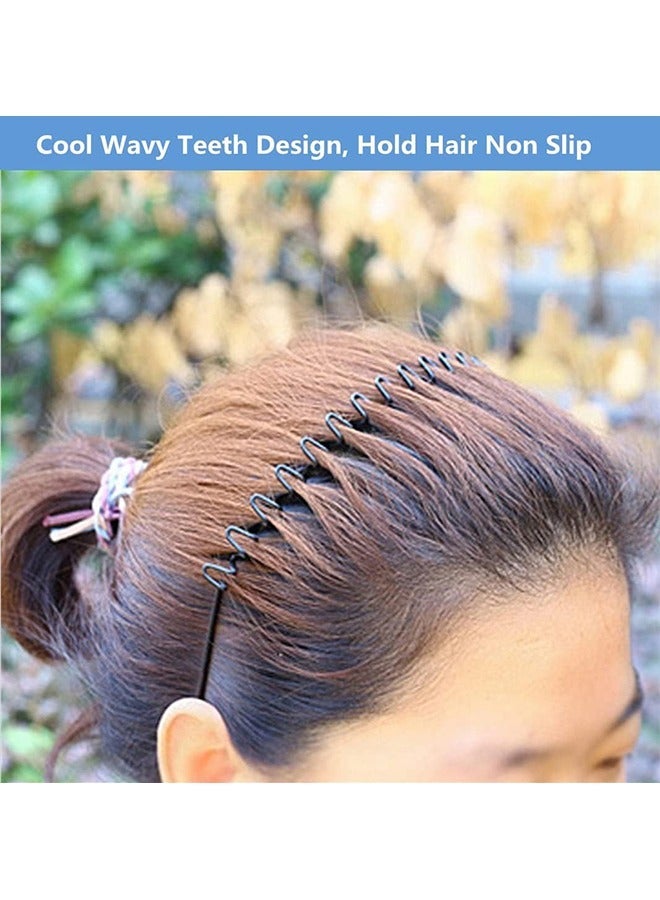 Metal Hair Bands for Men Women's Headbands, Unisex Black Wavy Spring Sports Headband for Men's Hair Band Hoop Clips Women Accessories Simple Elastic Non Slip Wide Headwear Bandeau Outdoors - Image 4