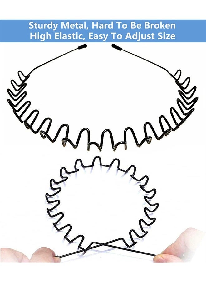 Metal Hair Bands for Men Women's Headbands, Unisex Black Wavy Spring Sports Headband for Men's Hair Band Hoop Clips Women Accessories Simple Elastic Non Slip Wide Headwear Bandeau Outdoors - Image 2