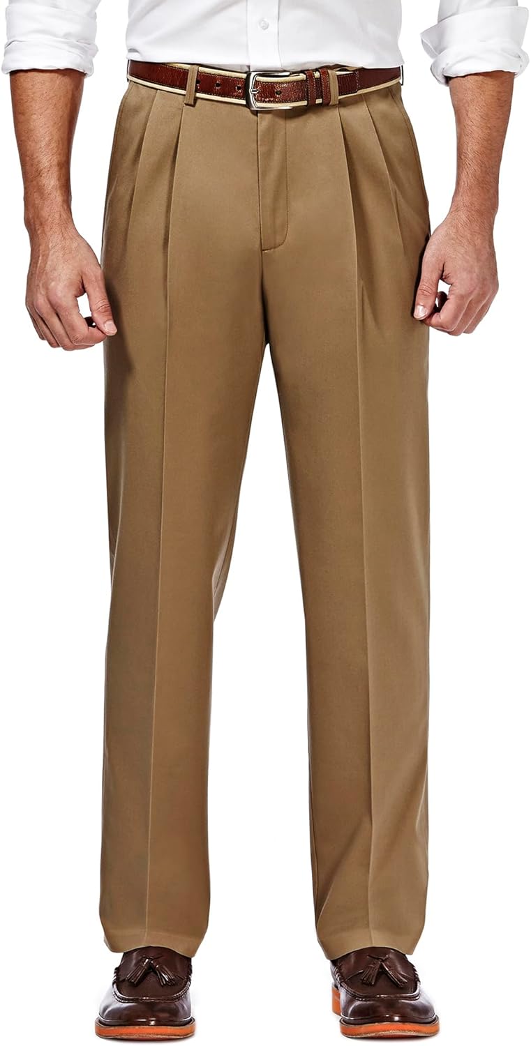 Haggar Men's Premium No Iron Khaki Classic Fit Pleat Front Casual Pant - British Khaki, 38W / 34L - Image 1