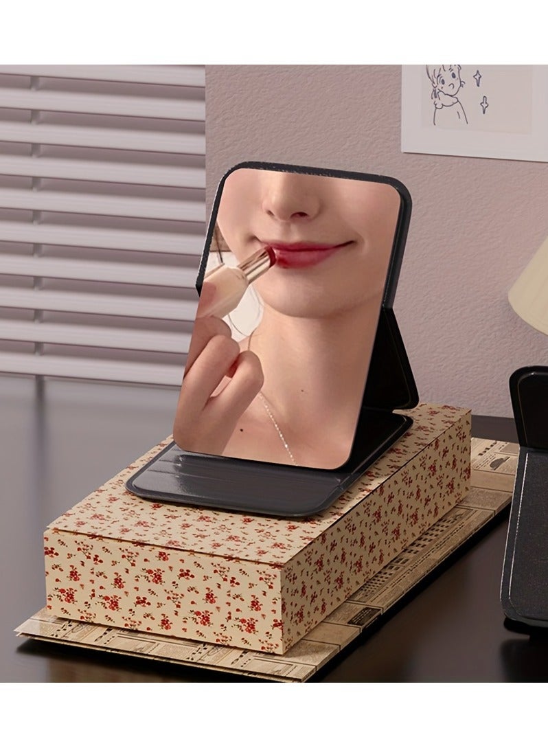 Foldable Luxury Vegan Leather Makeup Mirror – HD Anti-Distortion Glass with Compact Dual-Angle Design | Portable Desk & Travel Mirror, Non-Toxic Polished Finish (Formaldehyde-Free) - Image 2