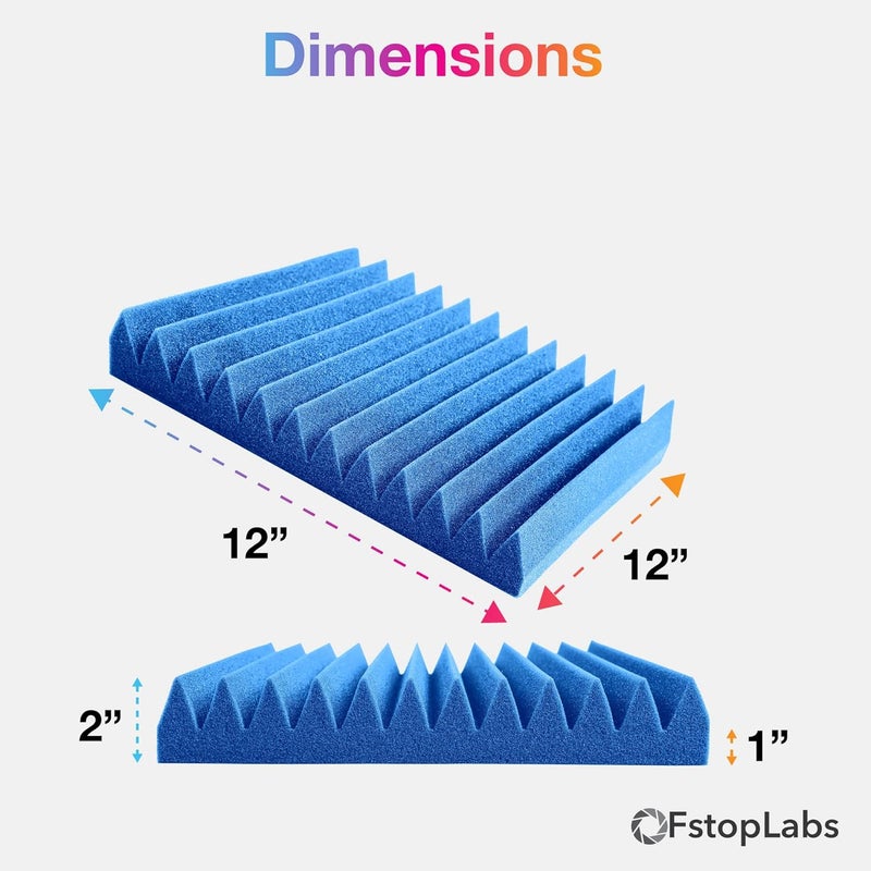 Fstop Labs Acoustic Panels, 2" X 12" X 12" Acoustic Foam Panels, Studio Wedge Tiles, Sound Panels wedges Soundproof Foam Padding Sound Insulation Absorbing Home and Office - Image 4