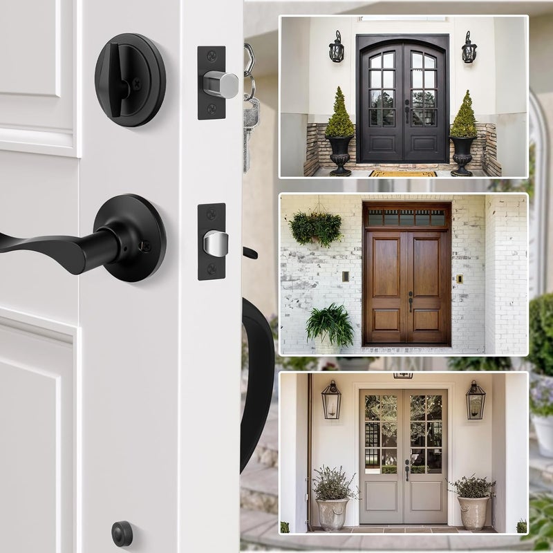 Haidms Matte Black Front Door Handle and Deadbolt Set, Front Door Lock Set, Entry Door Locksets with Deadbolt Single Cylinder, Exterior Door Handle with Reversible Handle Lever - Image 5