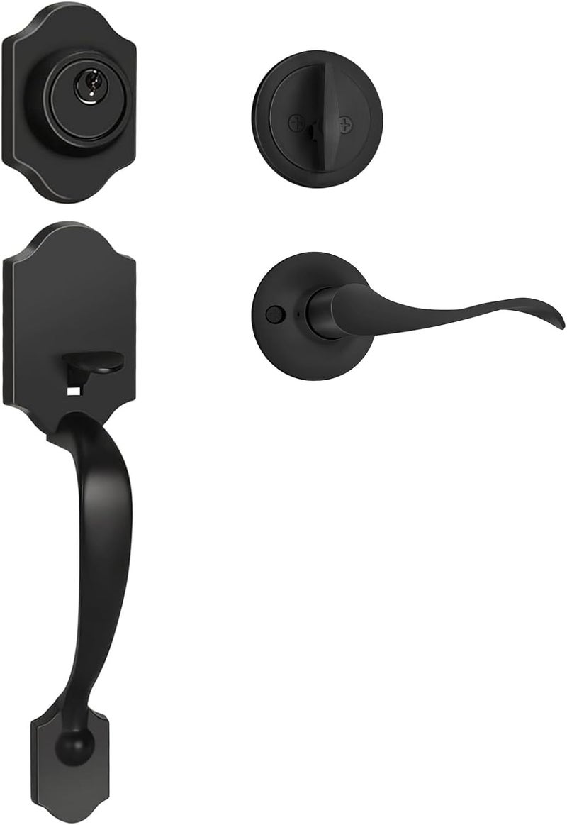 Haidms Matte Black Front Door Handle and Deadbolt Set, Front Door Lock Set, Entry Door Locksets with Deadbolt Single Cylinder, Exterior Door Handle with Reversible Handle Lever - Image 1