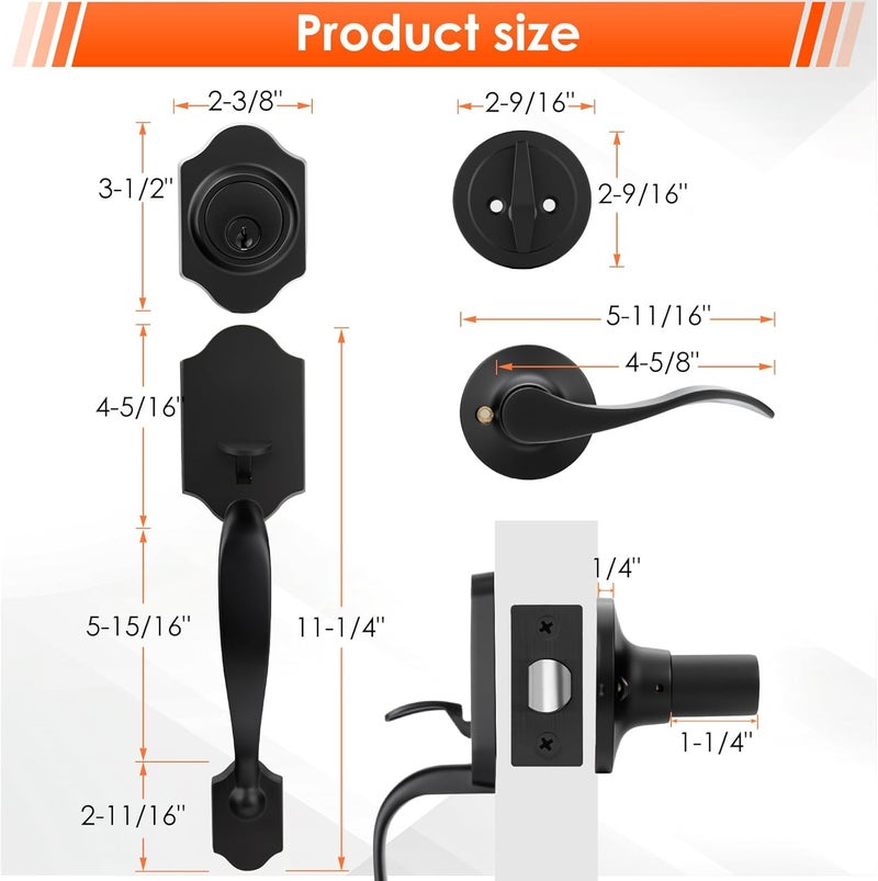 Haidms Matte Black Front Door Handle and Deadbolt Set, Front Door Lock Set, Entry Door Locksets with Deadbolt Single Cylinder, Exterior Door Handle with Reversible Handle Lever - Image 4
