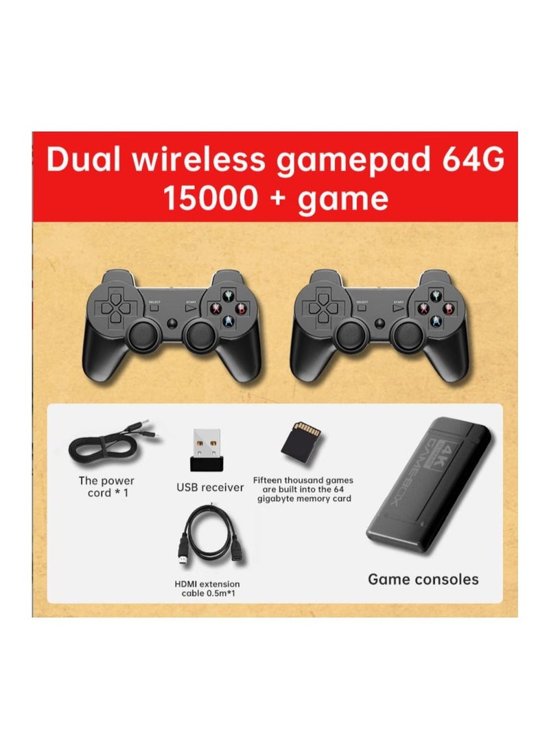 4K HD video game console, dual 2.4G wireless controllers, plug-and-play video game stick, built-in 15,000 games, retro handheld game console - Image 1