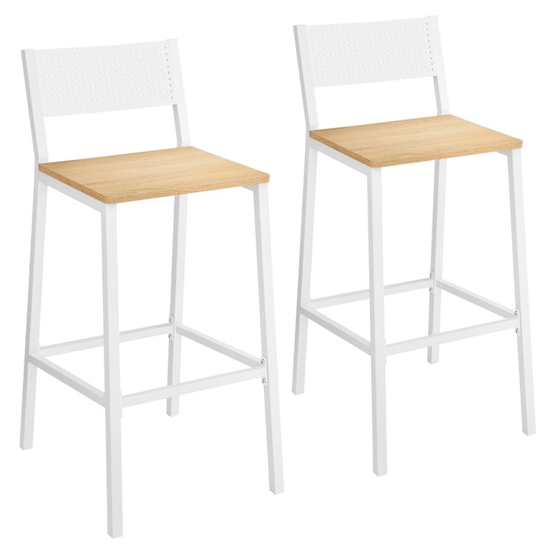 VASAGLE Bar Stool Set of 2 Bar Chairs for Kitchen Dining Room Industrial Oak Beige and White ULBC070W09