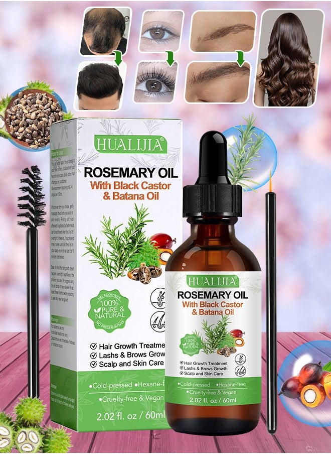 HUALIJIA - 3 In 1 Rosemary Oil with Black Castor Oil & Batana Oil for Hair Care Hair Conditioner Oil for Thin Hair Repair Damaged Hair Nourishes Thin Hair Scalp Skin and Loss Hair Growth Fit 60ml - Image 1