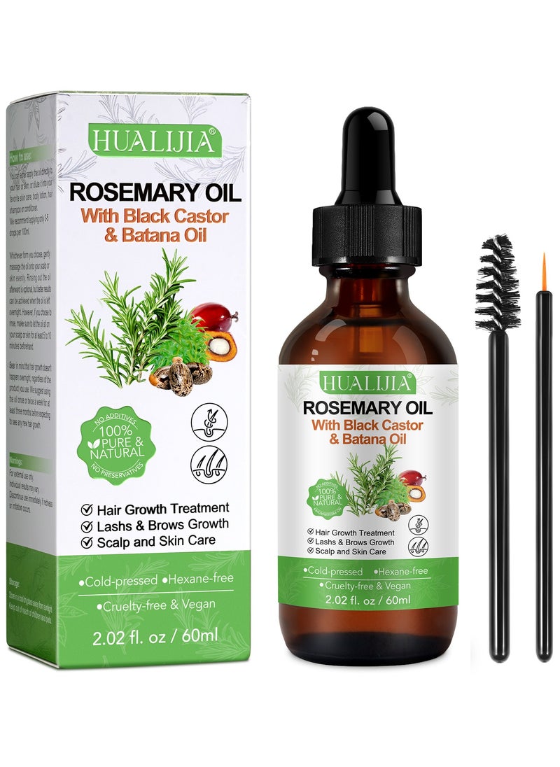HUALIJIA - 3 In 1 Rosemary Oil with Black Castor Oil & Batana Oil for Hair Care Hair Conditioner Oil for Thin Hair Repair Damaged Hair Nourishes Thin Hair Scalp Skin and Loss Hair Growth Fit 60ml - Image 1