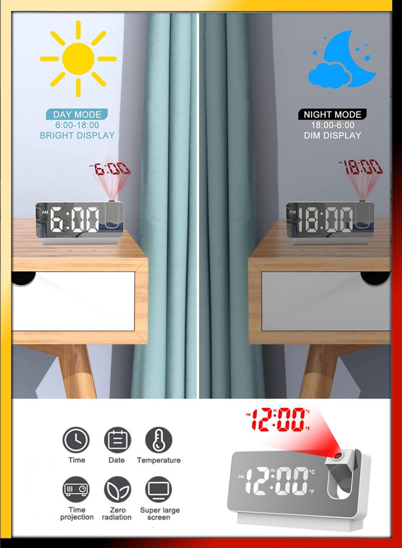 توشيونيكس ساعة منبه رقمية حديثة منضدية بإضاءة ليد وسقف حائط منبه شاشة عرض كبيرة 180 درجة واقي عريض للمنزل والمكتب وغرفة المعيشة وغرفة النوم والديكور على مدار الساعة والتاريخ واليوم والأسبوع ومزود بوصلة USB - Image 5