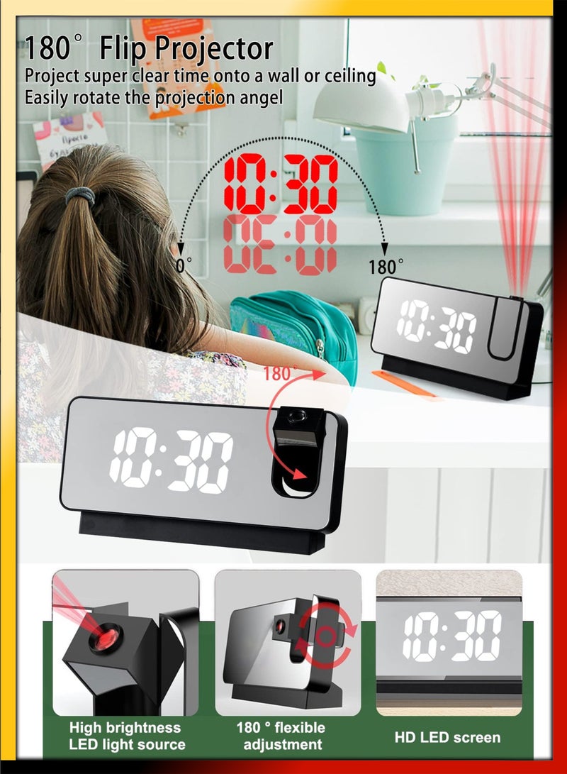 توشيونيكس ساعة منبه رقمية حديثة منضدية بإضاءة ليد وسقف حائط منبه شاشة عرض كبيرة 180 درجة واقي عريض للمنزل والمكتب وغرفة المعيشة وغرفة النوم والديكور على مدار الساعة والتاريخ واليوم والأسبوع ومزود بوصلة USB - Image 4