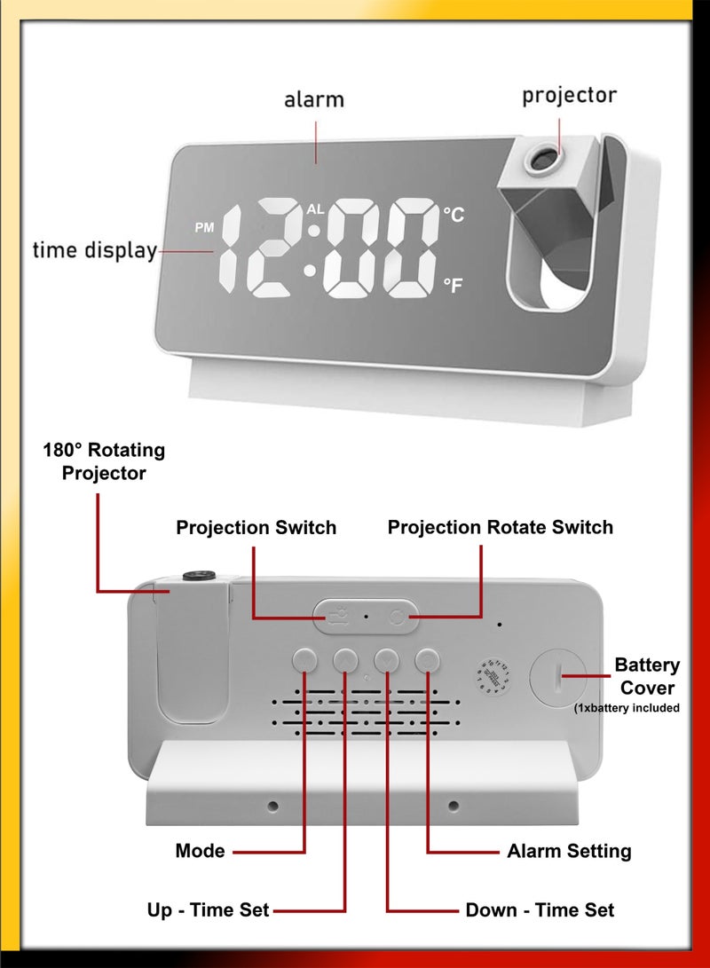 توشيونيكس ساعة منبه رقمية حديثة منضدية بإضاءة ليد وسقف حائط منبه شاشة عرض كبيرة 180 درجة واقي عريض للمنزل والمكتب وغرفة المعيشة وغرفة النوم والديكور على مدار الساعة والتاريخ واليوم والأسبوع ومزود بوصلة USB - Image 3