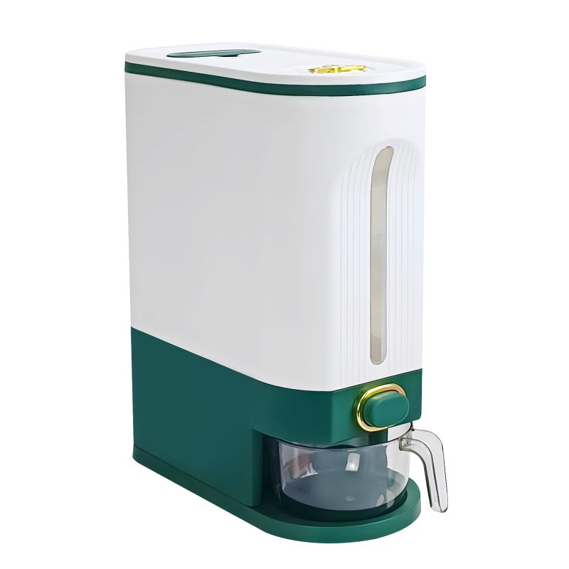 LUOKER Rice Dispenser,25 Lbs Rice Storage with Measuring Cup,White&Green Rice Container with One-Touch,Cereal Dispenser Storage with Lids for Rice, Corn,Soybean & Oatmeal,Airtight, Moisture Proof - Image 1