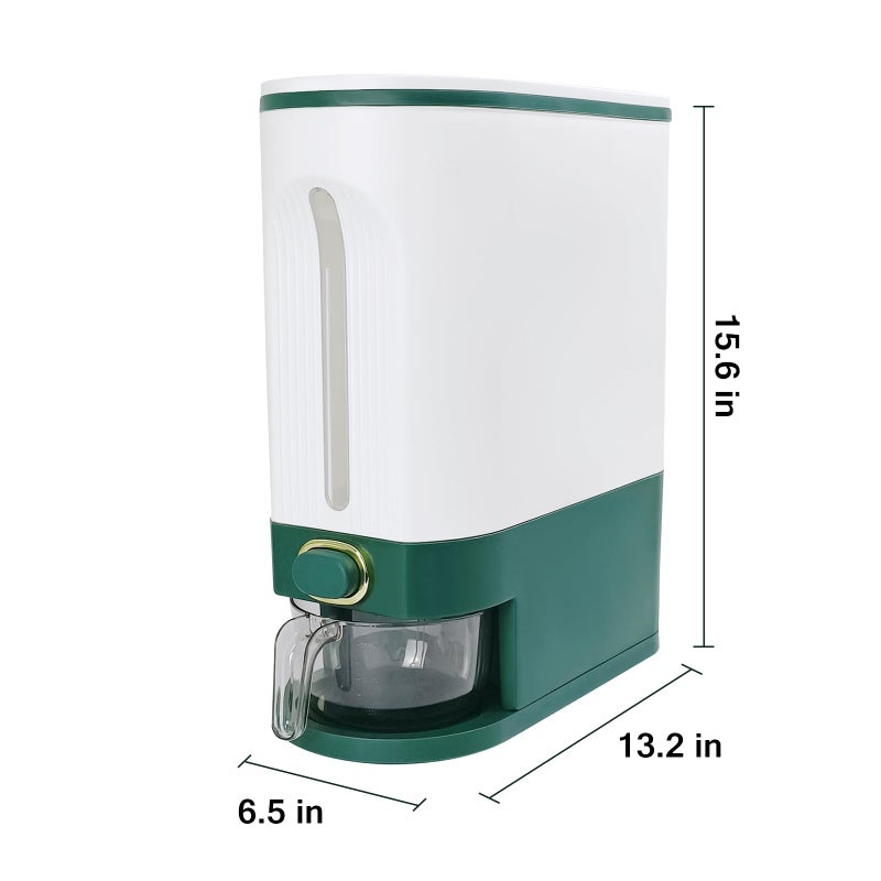 LUOKER Rice Dispenser,25 Lbs Rice Storage with Measuring Cup,White&Green Rice Container with One-Touch,Cereal Dispenser Storage with Lids for Rice, Corn,Soybean & Oatmeal,Airtight, Moisture Proof - Image 2