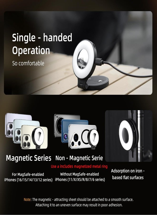 Flymile Magnetic Selfie Light for iPhone, LED Fill Ring Light for MagSafe with Adjustable, Compatible with Smartphone, for Selfies/Photography/TikTok/Video Conference, Portable & Rechargeable, Black - Image 2
