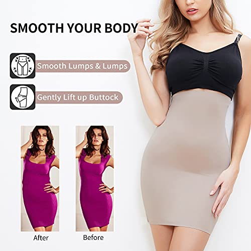 MISS MOLY Tummy Control Shapewear Dress for Women High Waist Half Slip Under Dresses Seamless Skirt Body Shaper Nude Small - Image 2