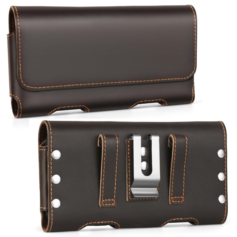 BECPLT Genuine Leather Phone Holster with Belt Clip for Galaxy S25 Ultra S24/S23/S22 Ultra 5G Note 20 Ultra Galaxy A14 5G F54 F14 M54 Moto G Play 2023 Cell Phone Pouch Holder -Dark Brown - Image 1
