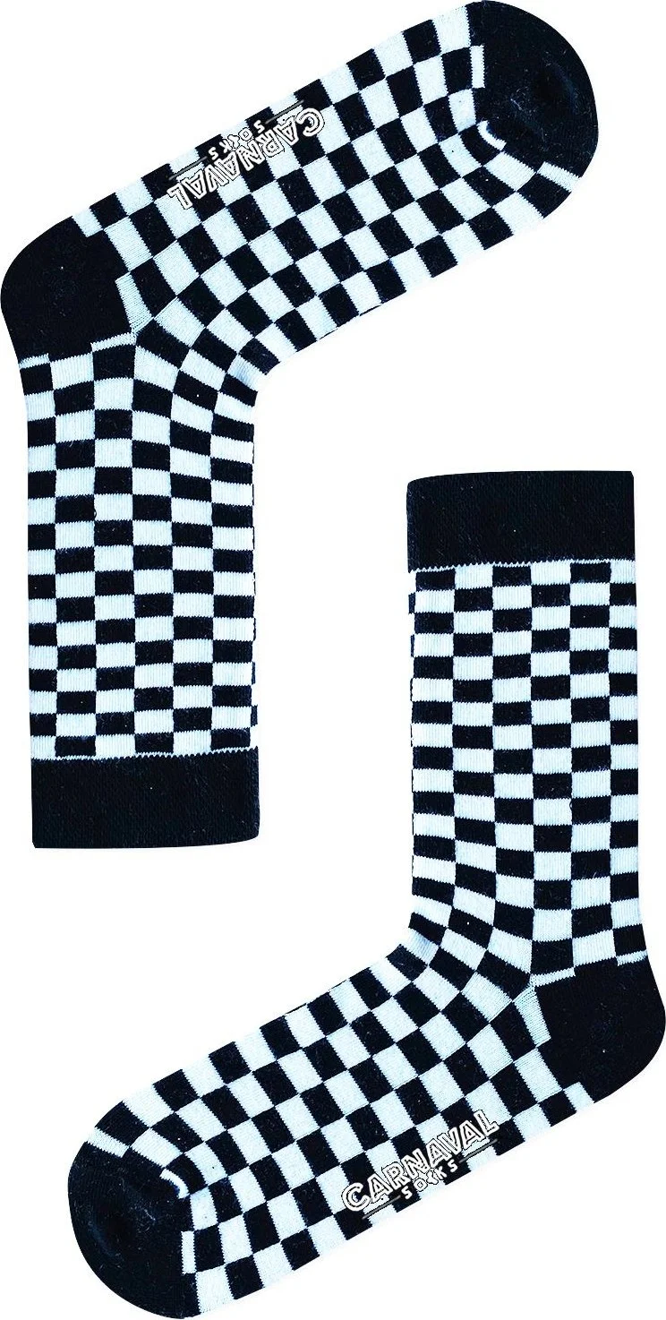 كارنافال سوكس Black and White Checkerboard Patterned Colorful Socks