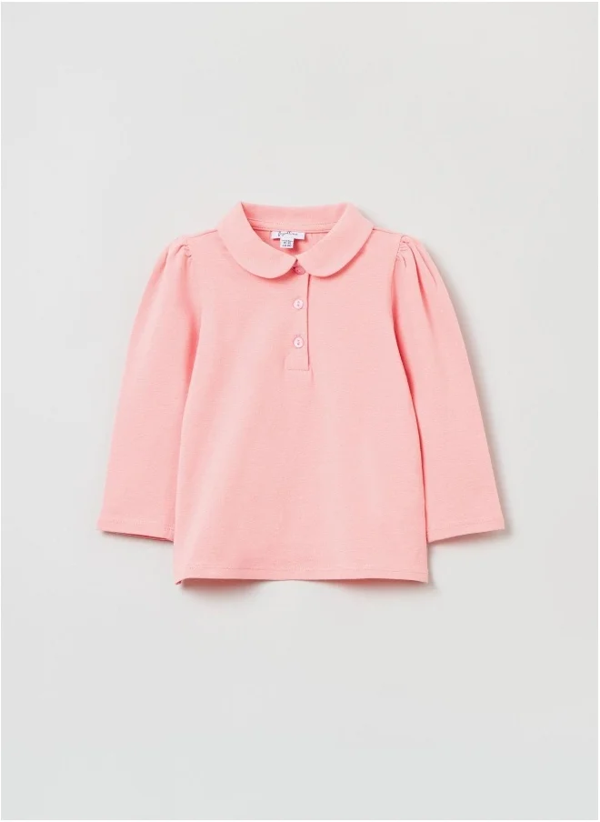 او في اس OVS Solid Colour Stretch Cotton Polo Shirt