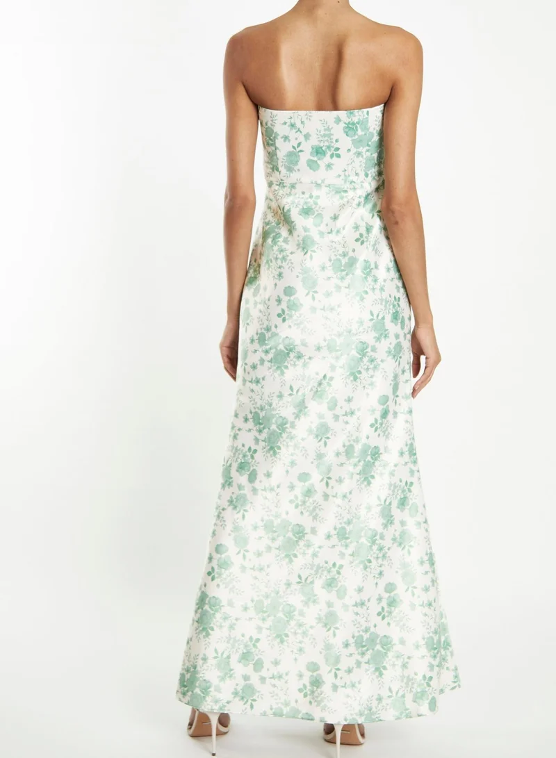 ترو ديكادينس Mia Ivory-Sage-Rose Strapless Corset Wrap-Front Maxi-Dress