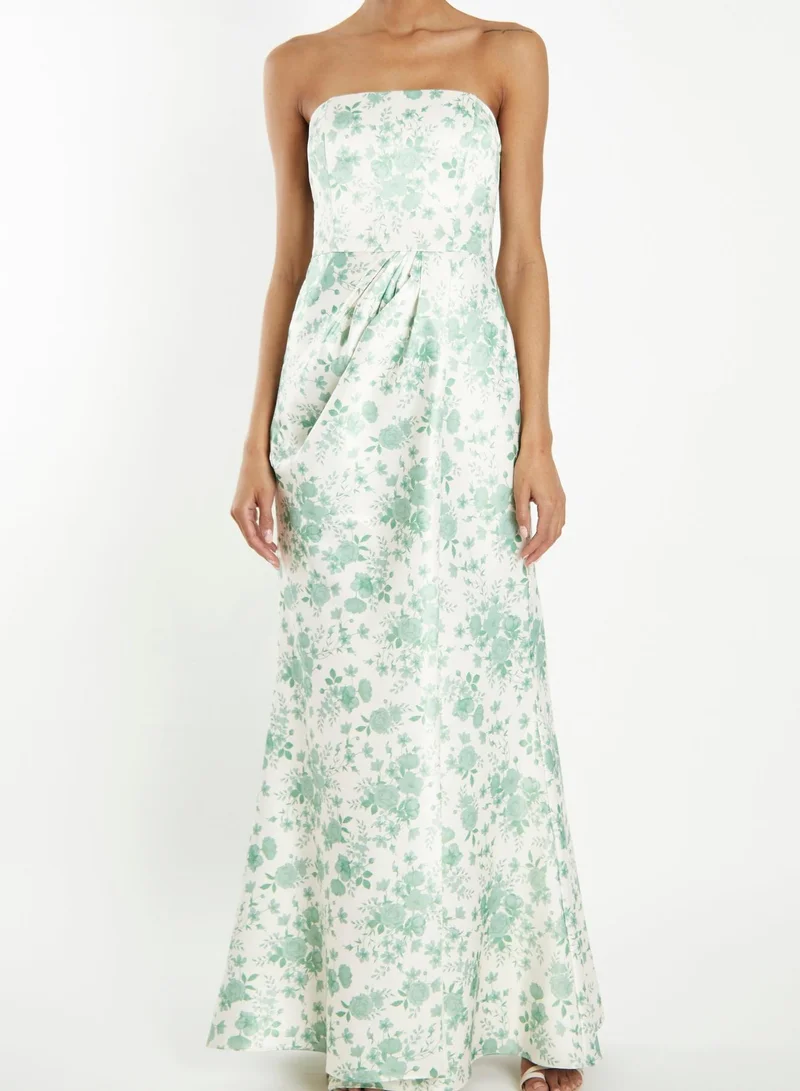 ترو ديكادينس Mia Ivory-Sage-Rose Strapless Corset Wrap-Front Maxi-Dress