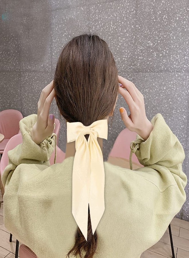 DINPREY Silk Satin Long Bow Hair Barrettes with Ribbon Bow Hair Clips For Women, Big Alligator Hair Bow Clips for Women and Girls (5pcs - mix color b) - Image 2