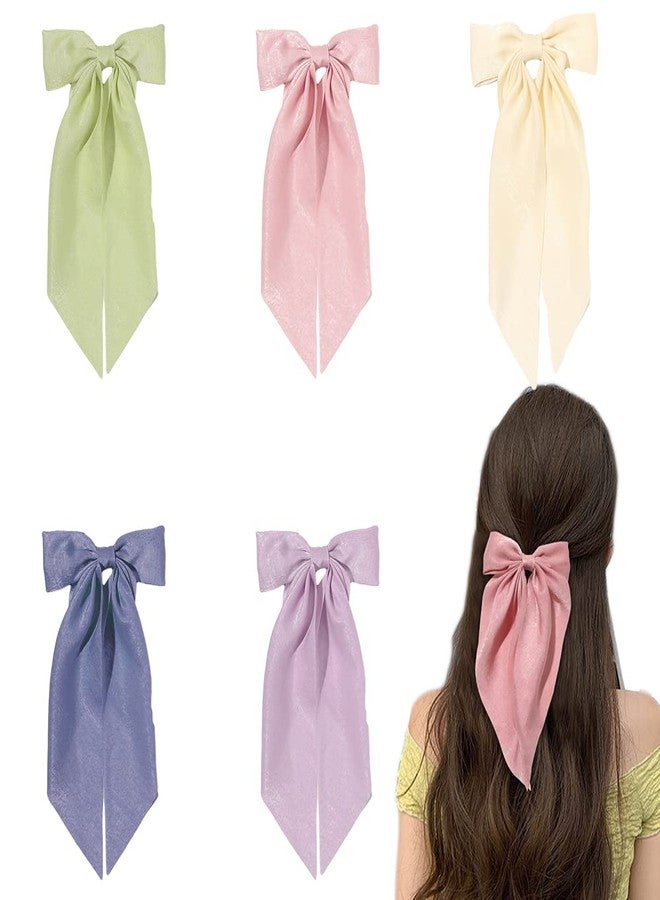 DINPREY Silk Satin Long Bow Hair Barrettes with Ribbon Bow Hair Clips For Women, Big Alligator Hair Bow Clips for Women and Girls (5pcs - mix color b) - Image 1