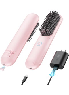 TYMO TYMO Porta Cordless Hair Straightener Brush Portable Mini Straightening Brush for Travel Negative Ion Hot Comb Hair Straightener for Women Lightweight to Carry Out USB Rechargeable Blush 